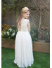 Ivory Lace V Back Long Flower Girl Dress